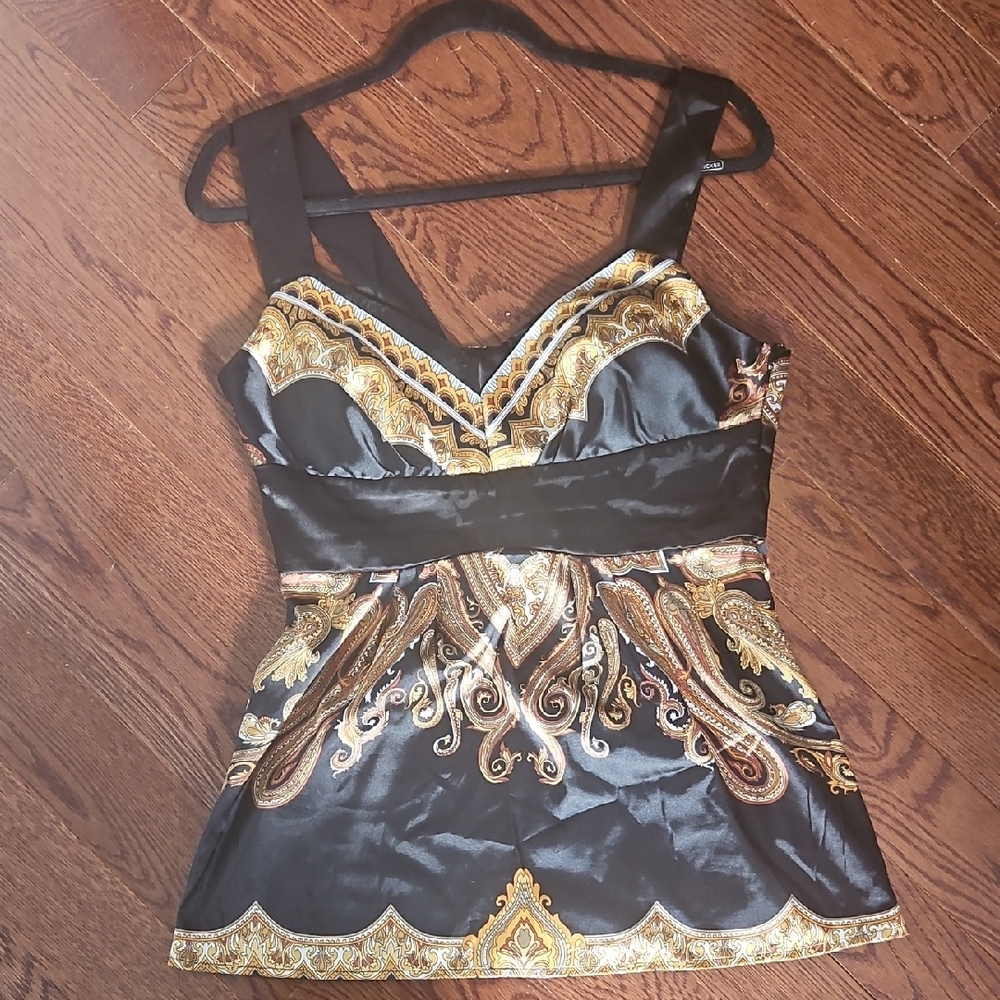 Le Chateau Black and Gold Patterned Top